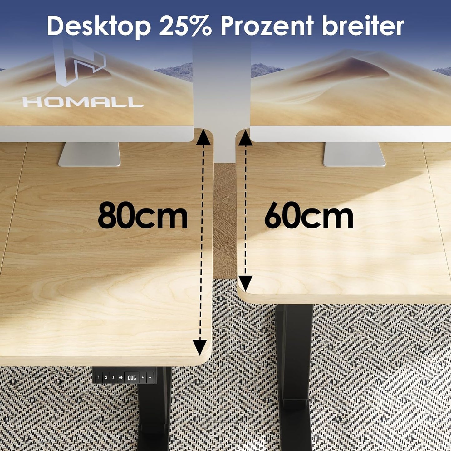 Homall Escritorio 140 x 80 cm,Escritorio Elevable con Carga USB,Mesa Elevable Escritorio Equipado con 3 Funciones de Memoria y Recordatorio,Mesas Elevables Modernas,Mesa Regulable Altura