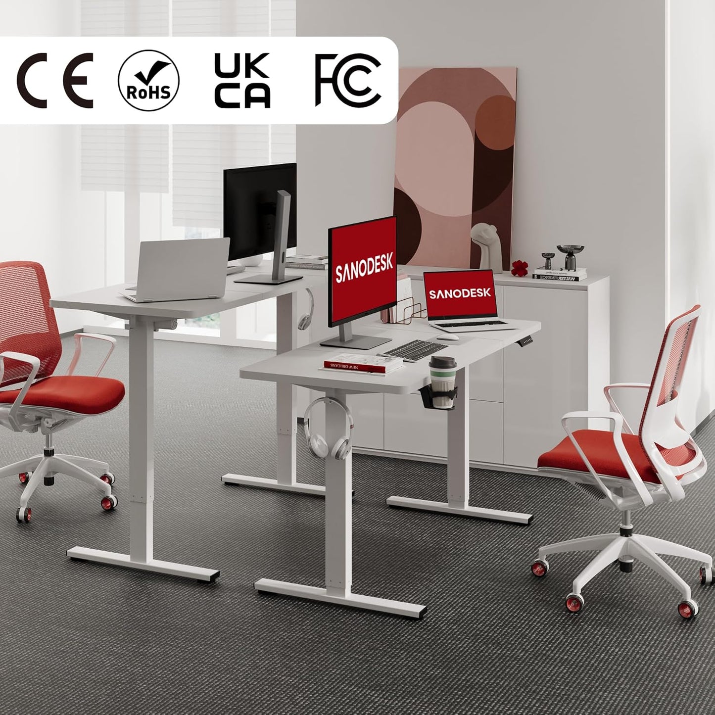 SANODESK QS1 140 x 60 cm Escritorio Elevable Eléctrico con Tablero Escritorio Regulable en Altura Eléctrico Telescópico Bidireccional con Control de Memoria y Tecnología Anticolisión (Blanco)