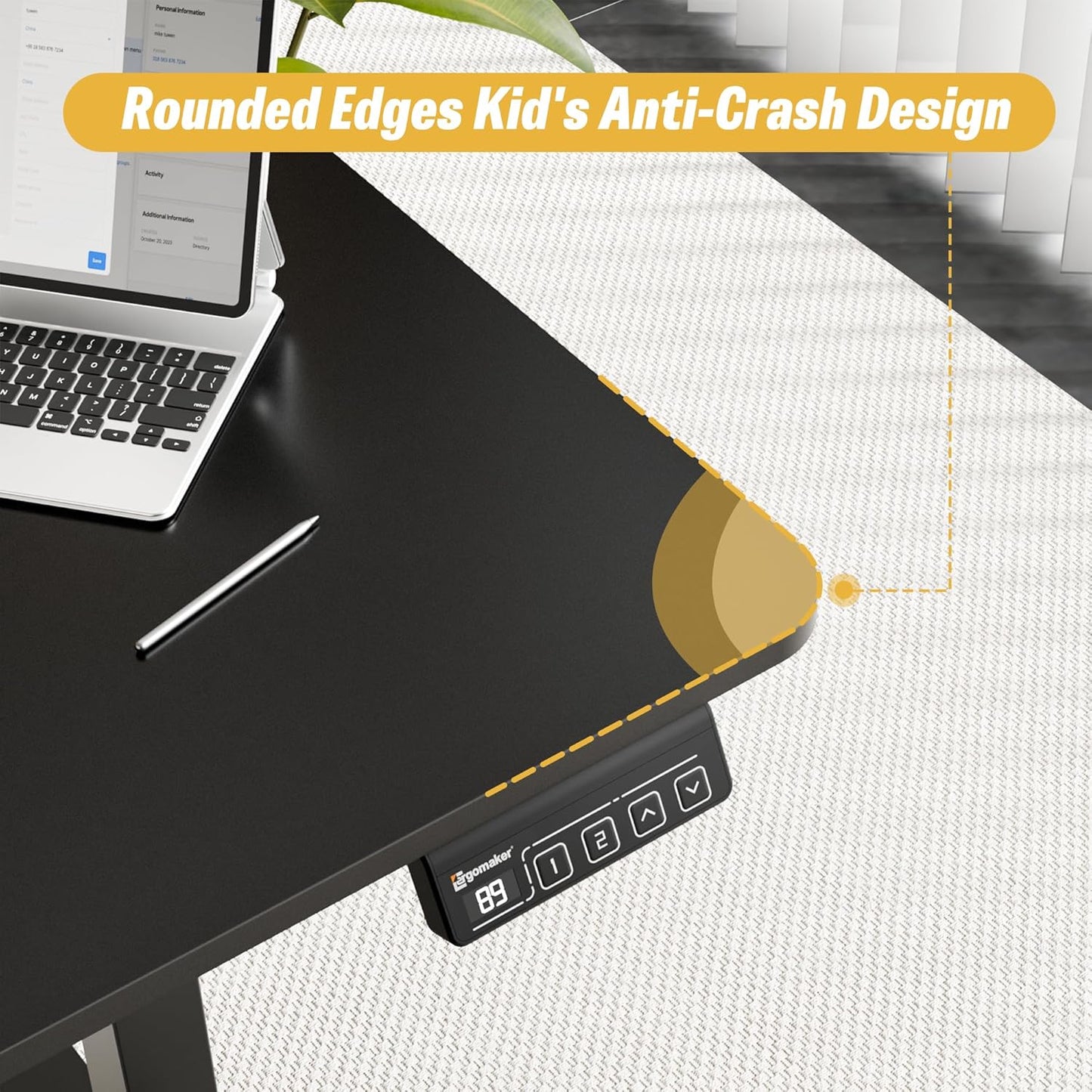 ERGOMAKER Escritorio eléctrico Regulable en Altura 140 x 60 cm (55,1 x 23,6 Pulgadas), Escritorio de Altura Regulable con Tablero de Empalme (Marco Negro + Tablero Negro)