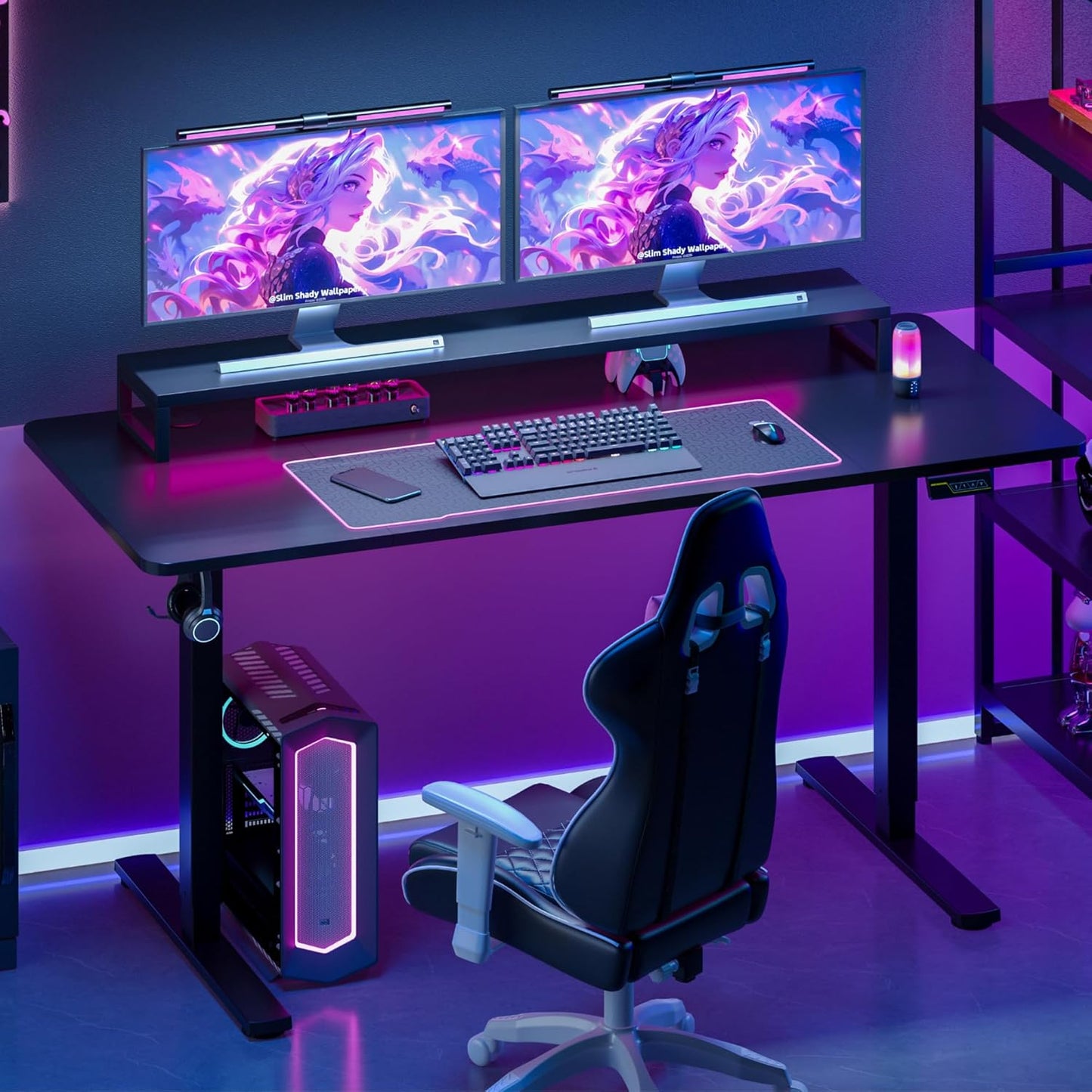 SANODESK QS-Gaming Escritorio Elevable Eléctrico 160x60 cm, Regulable en Altura, Control con Función de Memoria y Gancho, Negro
