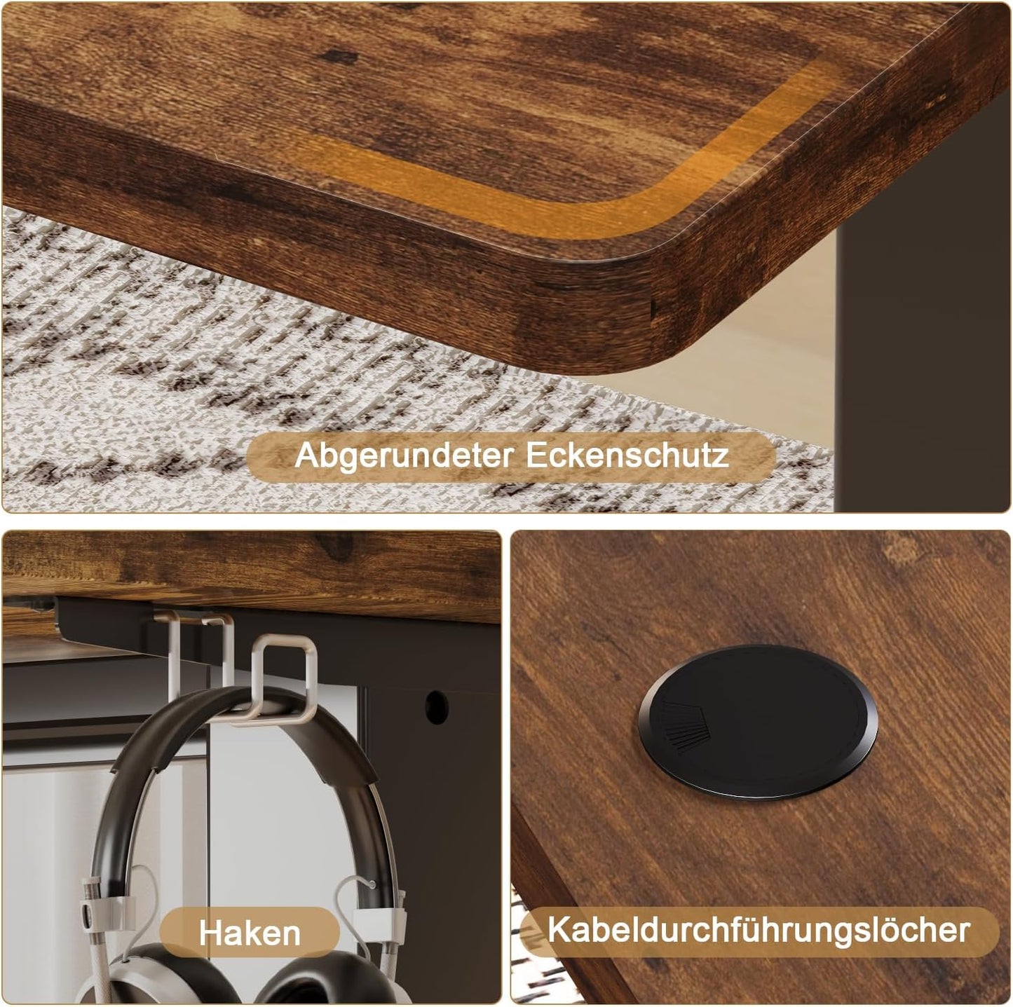 Homall 140X60 Cm Escritorio Elevable con Toma USB, Escritorio Elevable Eléctrico con Funciones De Sistema Anticolisión, Mesa De Escritorio con Soporte Eléctrico,Marrón