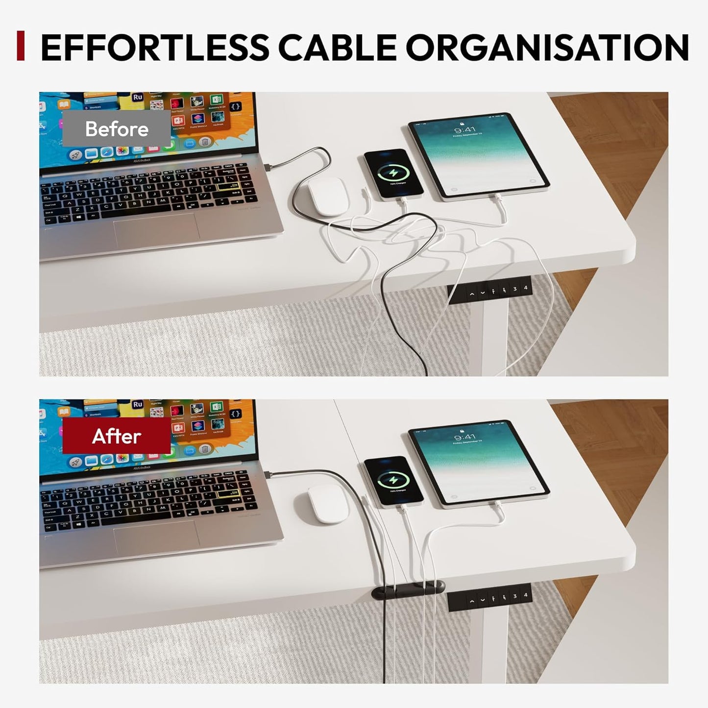 SANODESK QS1 140 x 60 cm Escritorio Elevable Eléctrico con Tablero Escritorio Regulable en Altura Eléctrico Telescópico Bidireccional con Control de Memoria y Tecnología Anticolisión (Blanco)
