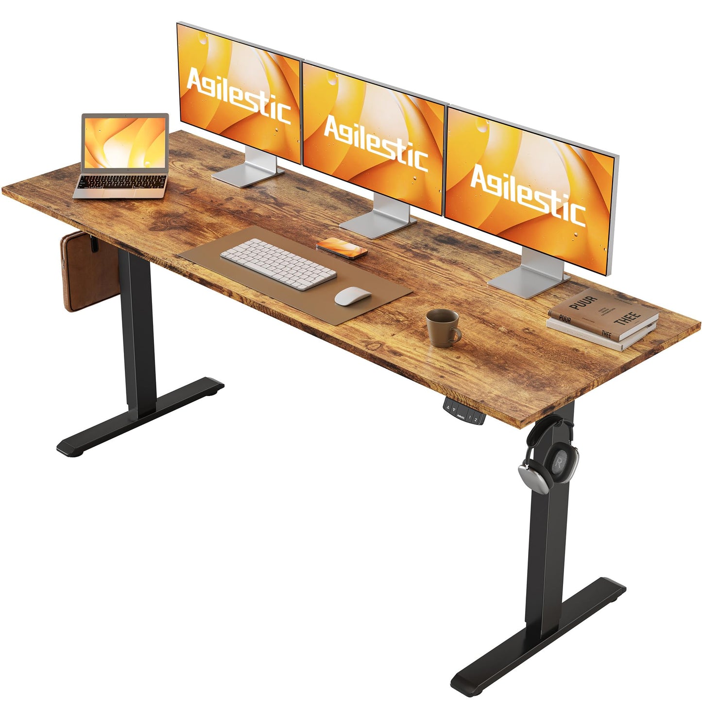 Agilestic 140 x 60 cm Escritorio Elevable Eléctrico con Tablero Escritorio Regulable en Altura Eléctrico Telescópico Bi-direccional con Control de Memoria y Tecnología Anticolisión, Negro