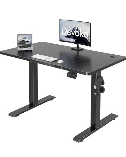 Devoko 140x60 cm Escritorio Regulable en Altura, Escritorio Elevable Eléctrico Telescópico Bidireccional, Escritorio de Oficinay Hogar, para Estudio en Casa con Tablero Ensamblado, Blanco