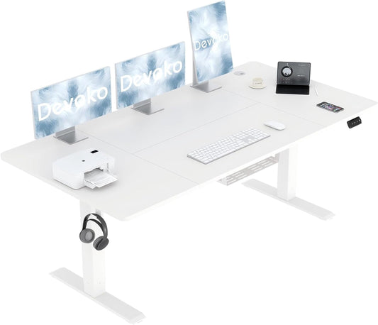 Devoko 140x60 cm Escritorio Regulable en Altura, Escritorio Elevable Eléctrico Telescópico Bidireccional, Escritorio de Oficinay Hogar, para Estudio en Casa con Tablero Ensamblado, Blanco