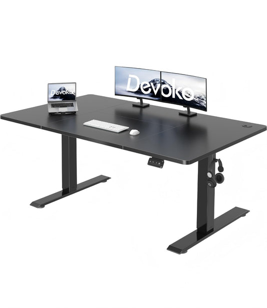 Devoko 140x60 cm Escritorio Regulable en Altura, Escritorio Elevable Eléctrico Telescópico Bidireccional, Escritorio de Oficinay Hogar, para Estudio en Casa con Tablero Ensamblado, Blanco