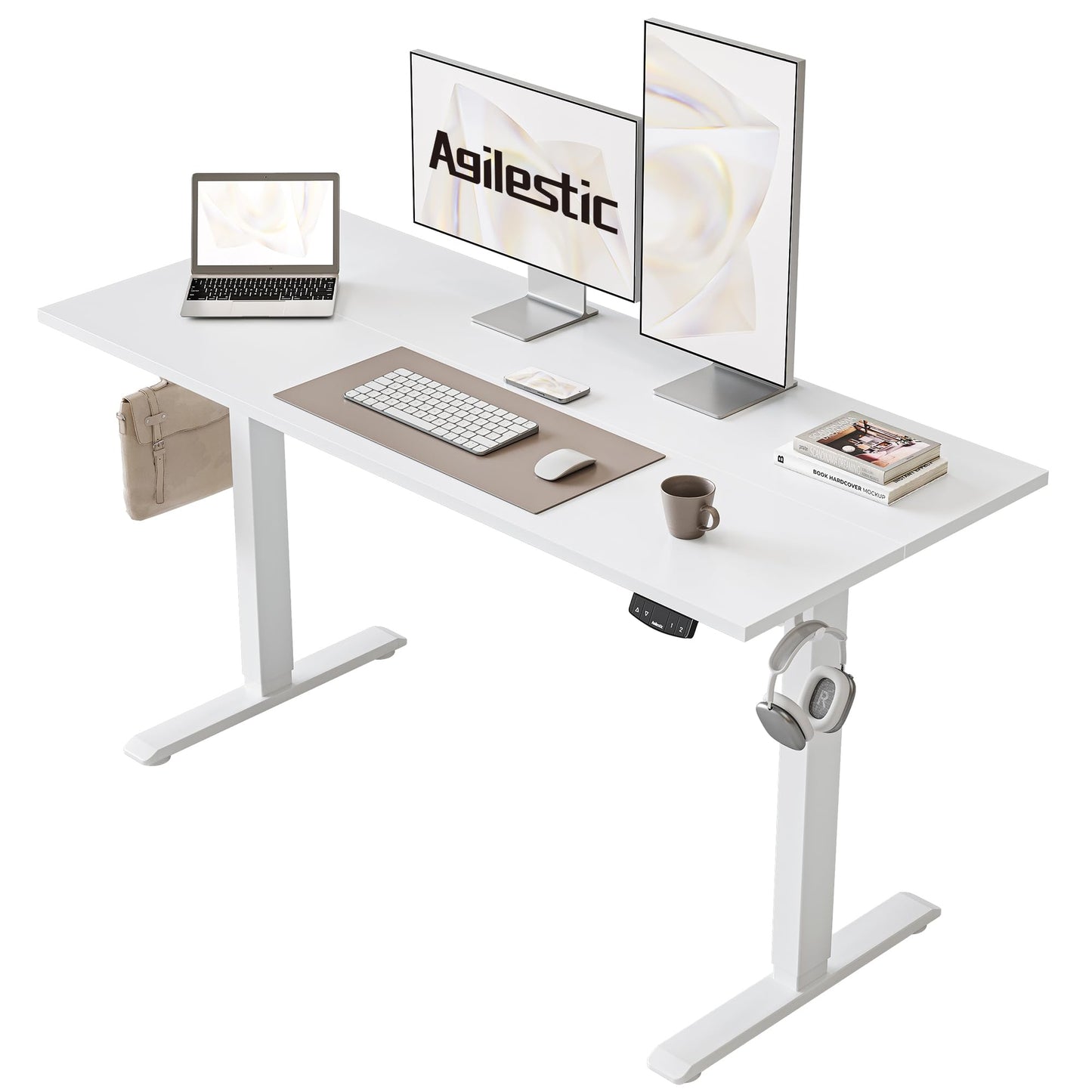 Agilestic 140 x 60 cm Escritorio Elevable Eléctrico con Tablero Escritorio Regulable en Altura Eléctrico Telescópico Bi-direccional con Control de Memoria y Tecnología Anticolisión, Negro