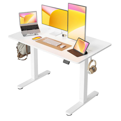 Cubiker Escritorio Eléctrico de Pie - 140 * 60 cm Mesa Altura Ajustable con Tablero, Sistema Anticolisión, Pies en T de Acero, Panel Control con Funciones Memoria