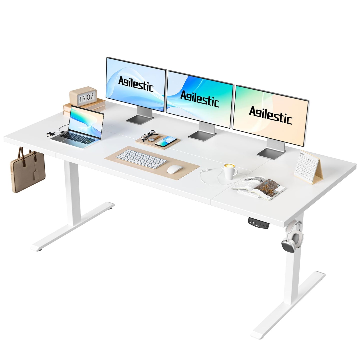 Agilestic 140 x 60 cm Escritorio Elevable Eléctrico con Tablero Escritorio Regulable en Altura Eléctrico Telescópico Bi-direccional con Control de Memoria y Tecnología Anticolisión, Negro