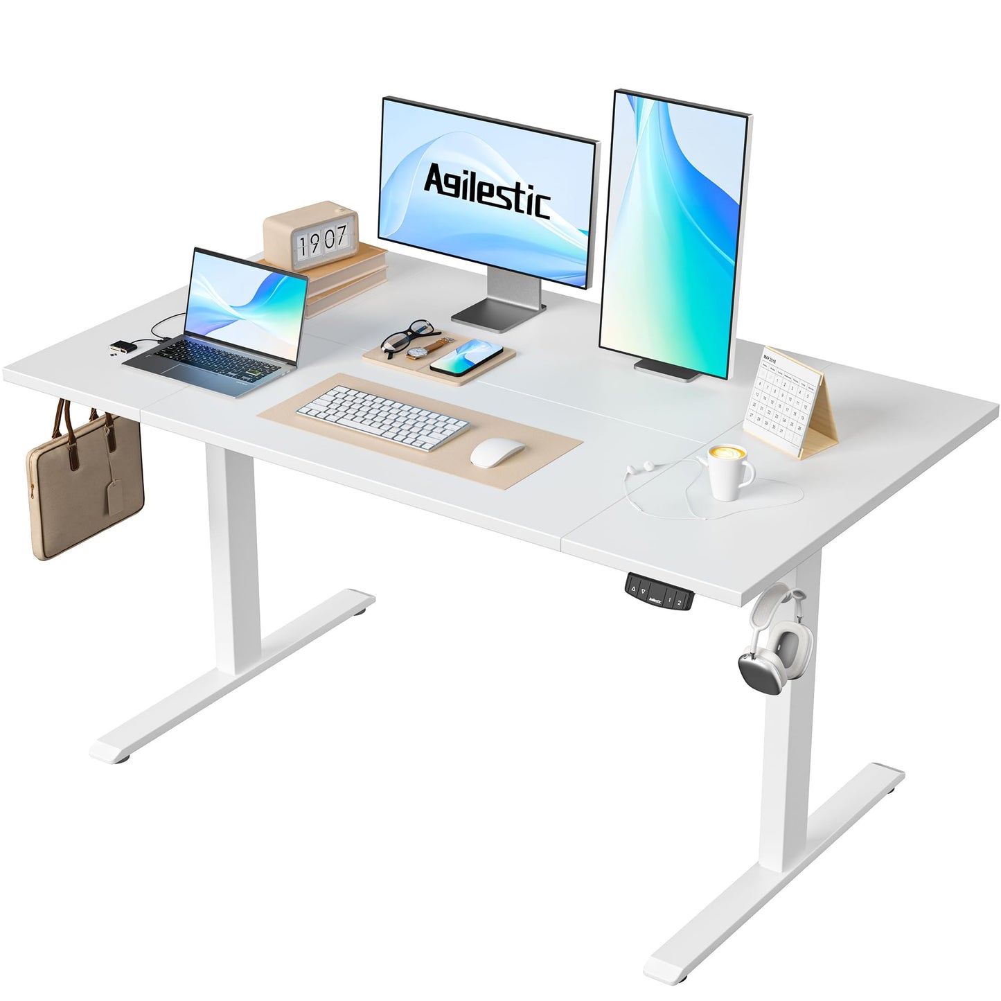 Agilestic 140 x 60 cm Escritorio Elevable Eléctrico con Tablero Escritorio Regulable en Altura Eléctrico Telescópico Bi-direccional con Control de Memoria y Tecnología Anticolisión, Negro