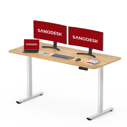 SANODESK QS1 140 x 60 cm Escritorio Elevable Eléctrico con Tablero Escritorio Regulable en Altura Eléctrico Telescópico Bidireccional con Control de Memoria y Tecnología Anticolisión (Blanco)