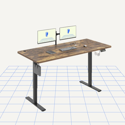 FLEXISPOT QE Pro Escritorio Elevable Eléctrico 140x60cm, Mesa Elevable con 2 Ganchos, Portavasos y Organizador de Cables, 4 Función de Memoria, Standing Desk para Oficina & Hogar y Teletrabajo, Negro