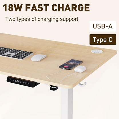 HOMAVO Escritorio Eléctrico De Pie para Sentarse 140x70cm, Escritorio Eléctrico con Memoria y Función Anticolisión, Puertos de Carga Rápida USB-A y Tipo-C, Escritorio Regulable en Altura (70-119CM)