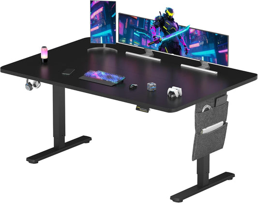 SANODESK QS-Gaming Escritorio Elevable Eléctrico 160x60 cm, Regulable en Altura, Control con Función de Memoria y Gancho, Negro