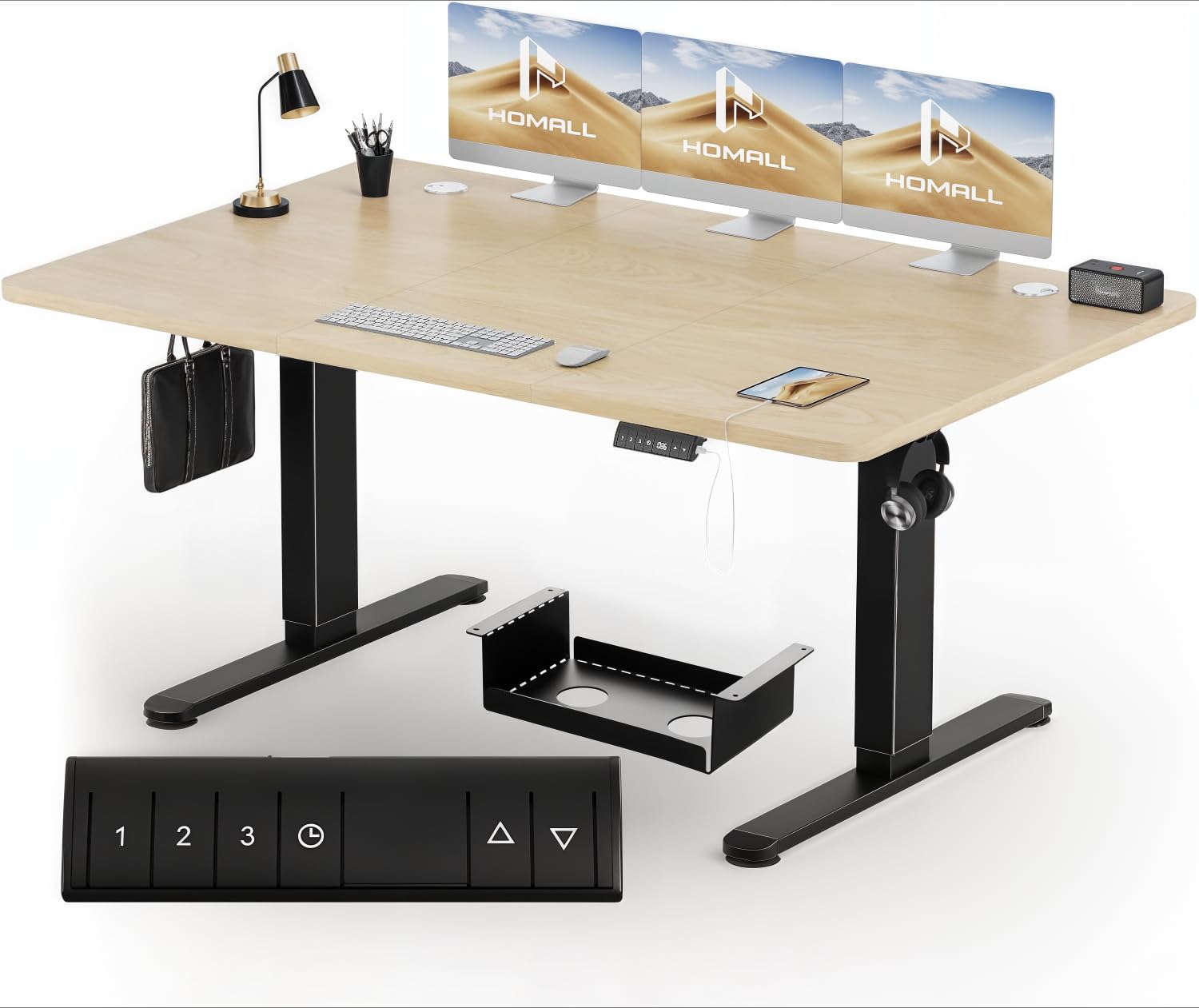 Homall Escritorio 140 x 80 cm,Escritorio Elevable con Carga USB,Mesa Elevable Escritorio Equipado con 3 Funciones de Memoria y Recordatorio,Mesas Elevables Modernas,Mesa Regulable Altura