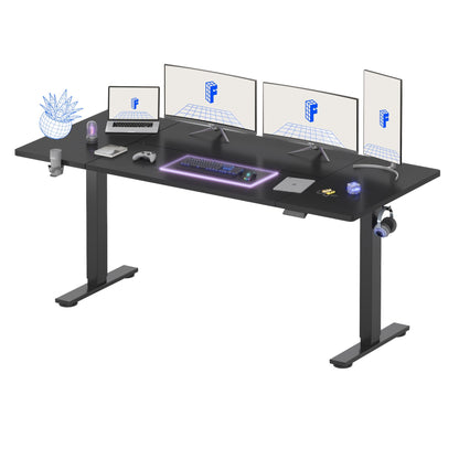 FLEXISPOT QE Pro Escritorio Elevable Eléctrico 140x60cm, Mesa Elevable con 2 Ganchos, Portavasos y Organizador de Cables, 4 Función de Memoria, Standing Desk para Oficina & Hogar y Teletrabajo, Negro