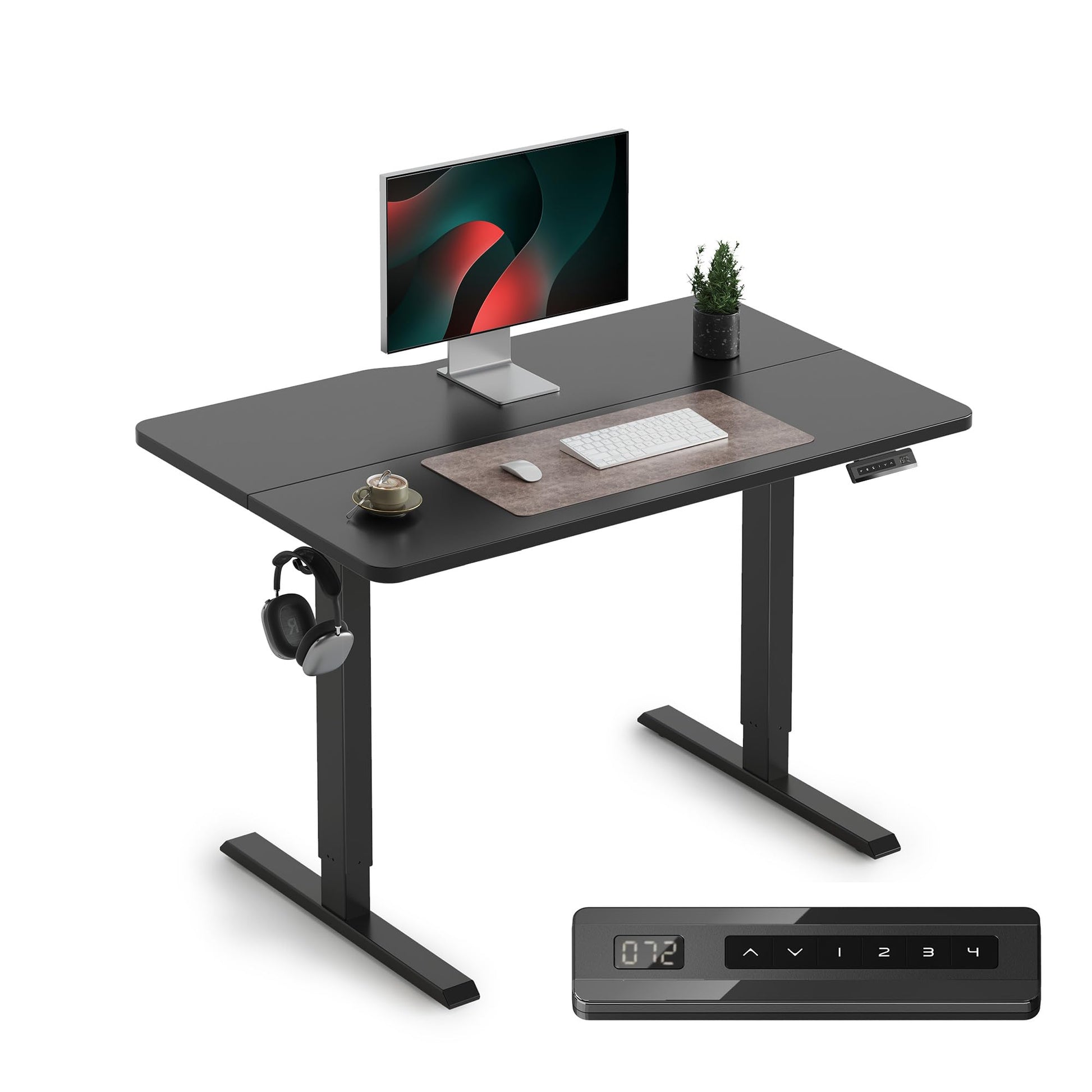 Cubiker Escritorio Eléctrico de Pie - 140 * 60 cm Mesa Altura Ajustable con Tablero, Sistema Anticolisión, Pies en T de Acero, Panel Control con Funciones Memoria