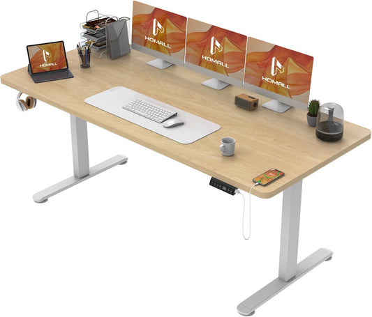 Homall Escritorio 140 x 80 cm,Escritorio Elevable con Carga USB,Mesa Elevable Escritorio Equipado con 3 Funciones de Memoria y Recordatorio,Mesas Elevables Modernas,Mesa Regulable Altura
