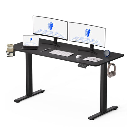 FLEXISPOT QE Pro Escritorio Elevable Eléctrico 140x60cm, Mesa Elevable con 2 Ganchos, Portavasos y Organizador de Cables, 4 Función de Memoria, Standing Desk para Oficina & Hogar y Teletrabajo, Negro