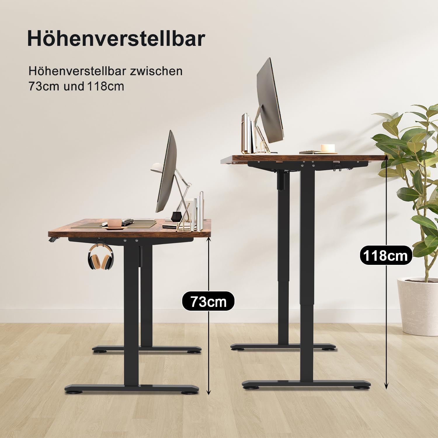 Homall 140X60 Cm Escritorio Elevable con Toma USB, Escritorio Elevable Eléctrico con Funciones De Sistema Anticolisión, Mesa De Escritorio con Soporte Eléctrico,Marrón