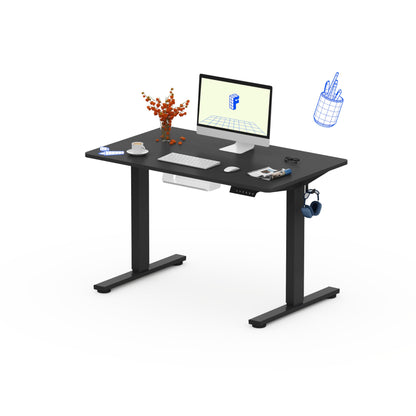 FLEXISPOT QE Pro Escritorio Elevable Eléctrico 140x60cm, Mesa Elevable con 2 Ganchos, Portavasos y Organizador de Cables, 4 Función de Memoria, Standing Desk para Oficina & Hogar y Teletrabajo, Negro