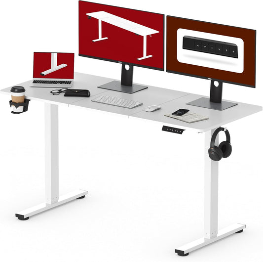 SANODESK QS1 140 x 60 cm Escritorio Elevable Eléctrico con Tablero Escritorio Regulable en Altura Eléctrico Telescópico Bidireccional con Control de Memoria y Tecnología Anticolisión (Blanco)