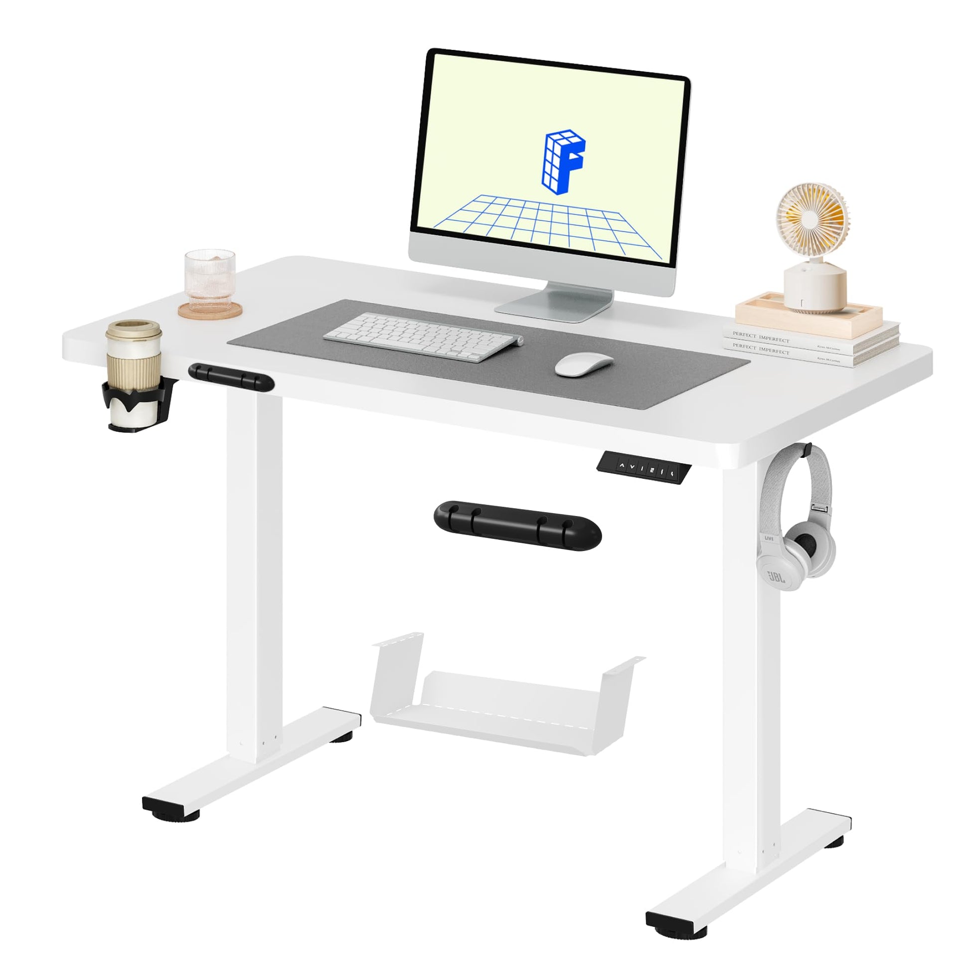 FLEXISPOT QE Pro Escritorio Elevable Eléctrico 140x60cm, Mesa Elevable con 2 Ganchos, Portavasos y Organizador de Cables, 4 Función de Memoria, Standing Desk para Oficina & Hogar y Teletrabajo, Negro