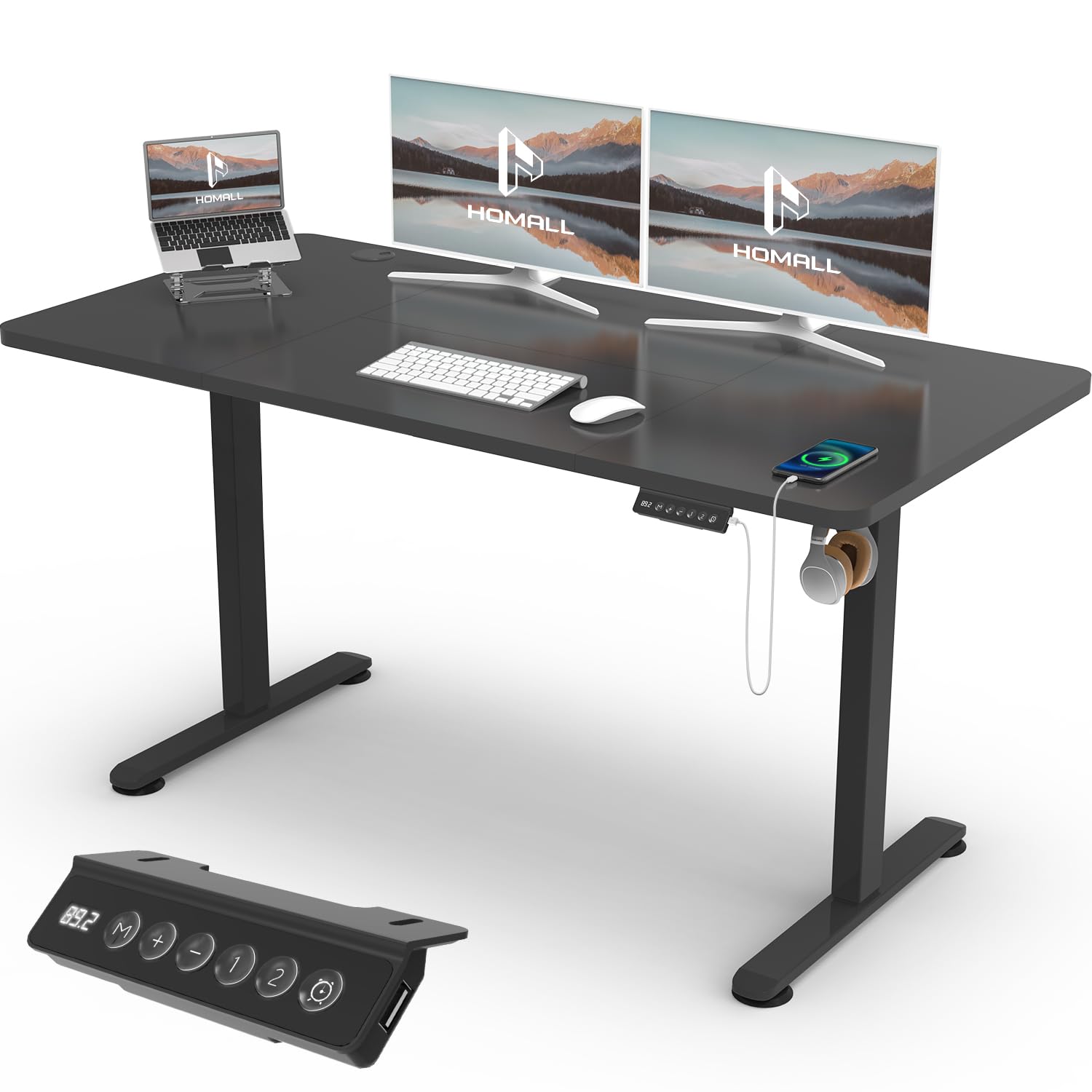 Homall 140X60 Cm Escritorio Elevable con Toma USB, Escritorio Elevable Eléctrico con Funciones De Sistema Anticolisión, Mesa De Escritorio con Soporte Eléctrico,Marrón