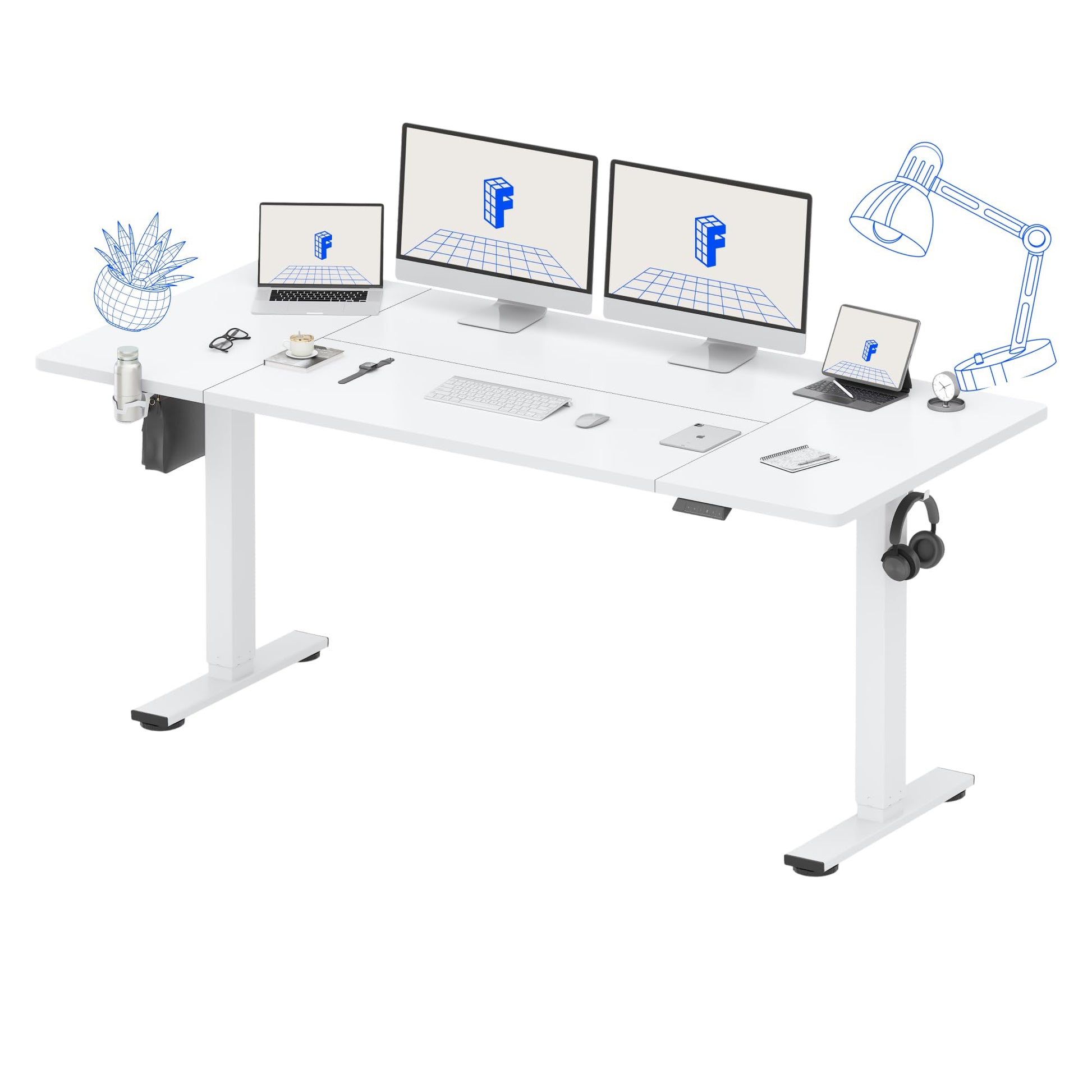 FLEXISPOT QE Pro Escritorio Elevable Eléctrico 140x60cm, Mesa Elevable con 2 Ganchos, Portavasos y Organizador de Cables, 4 Función de Memoria, Standing Desk para Oficina & Hogar y Teletrabajo, Negro