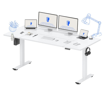 FLEXISPOT QE Pro Escritorio Elevable Eléctrico 140x60cm, Mesa Elevable con 2 Ganchos, Portavasos y Organizador de Cables, 4 Función de Memoria, Standing Desk para Oficina & Hogar y Teletrabajo, Negro