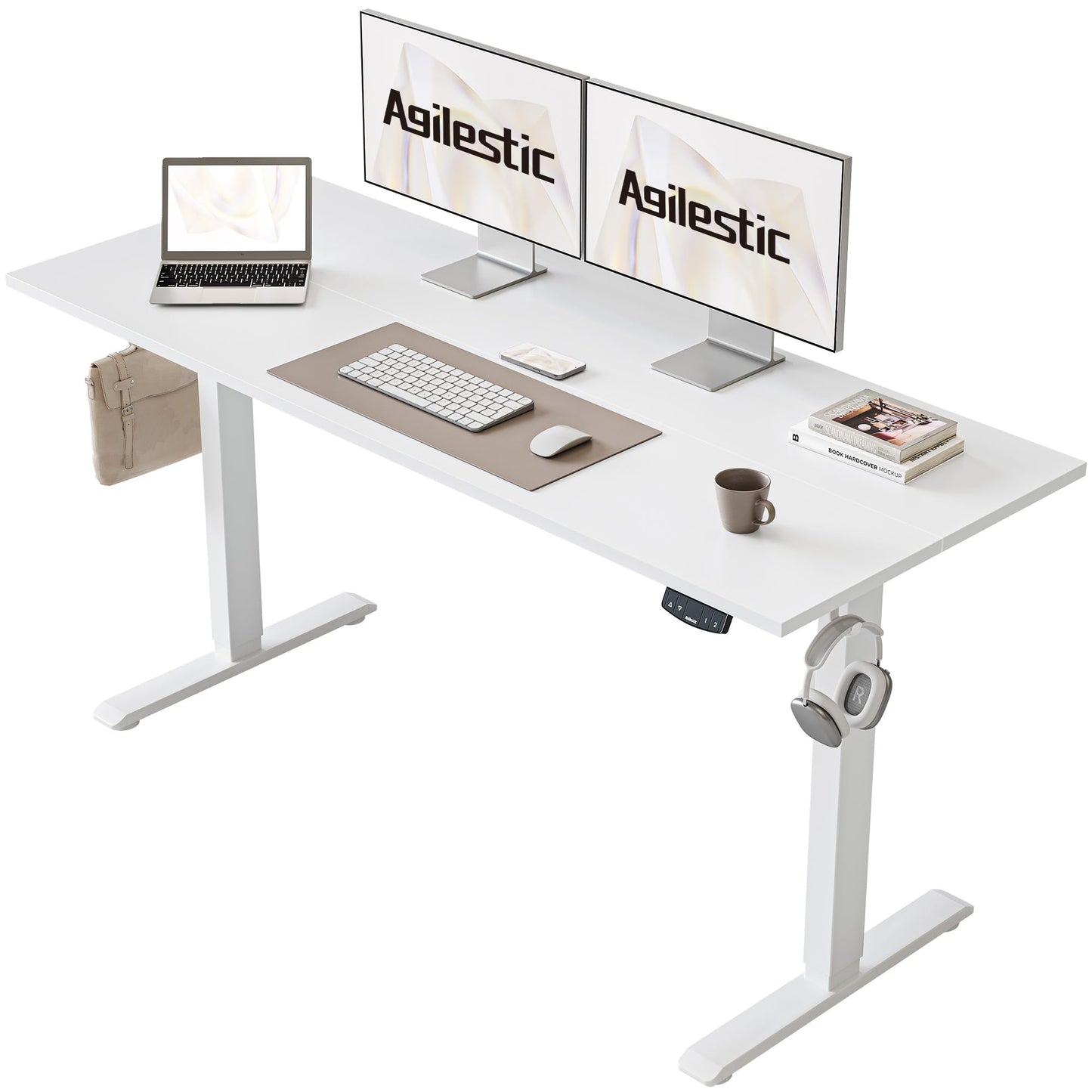 Agilestic 140 x 60 cm Escritorio Elevable Eléctrico con Tablero Escritorio Regulable en Altura Eléctrico Telescópico Bi-direccional con Control de Memoria y Tecnología Anticolisión, Negro