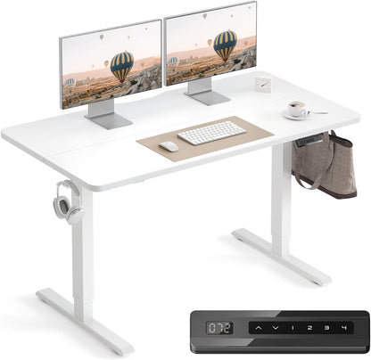 Cubiker Escritorio Eléctrico de Pie - 140 * 60 cm Mesa Altura Ajustable con Tablero, Sistema Anticolisión, Pies en T de Acero, Panel Control con Funciones Memoria