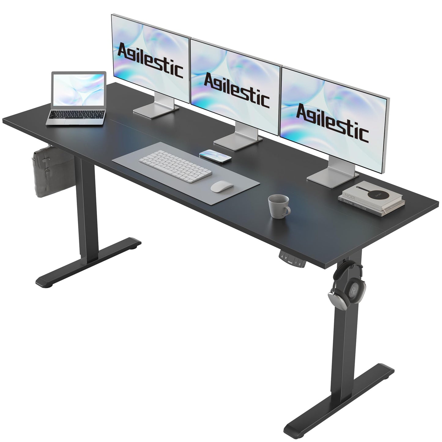 Agilestic 140 x 60 cm Escritorio Elevable Eléctrico con Tablero Escritorio Regulable en Altura Eléctrico Telescópico Bi-direccional con Control de Memoria y Tecnología Anticolisión, Negro