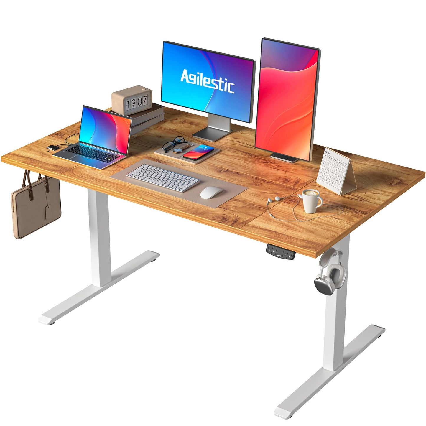 Agilestic 140 x 60 cm Escritorio Elevable Eléctrico con Tablero Escritorio Regulable en Altura Eléctrico Telescópico Bi-direccional con Control de Memoria y Tecnología Anticolisión, Negro