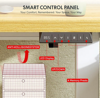 SANODESK FQ1 140x60cm Escritorio Elevable Eléctrico con Tablero, Standing Desk, Mesa Elevable para Computadora con Gancho, Cerradura para niños, Función de Memoria para Oficina y Hogar-Blanco Arce