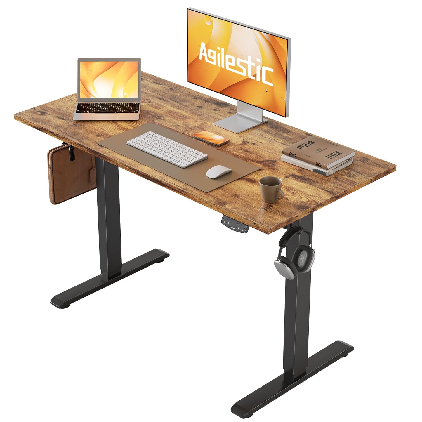 Agilestic 140 x 60 cm Escritorio Elevable Eléctrico con Tablero Escritorio Regulable en Altura Eléctrico Telescópico Bi-direccional con Control de Memoria y Tecnología Anticolisión, Negro