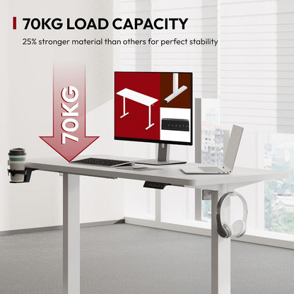 SANODESK QS1 140 x 60 cm Escritorio Elevable Eléctrico con Tablero Escritorio Regulable en Altura Eléctrico Telescópico Bidireccional con Control de Memoria y Tecnología Anticolisión (Blanco)