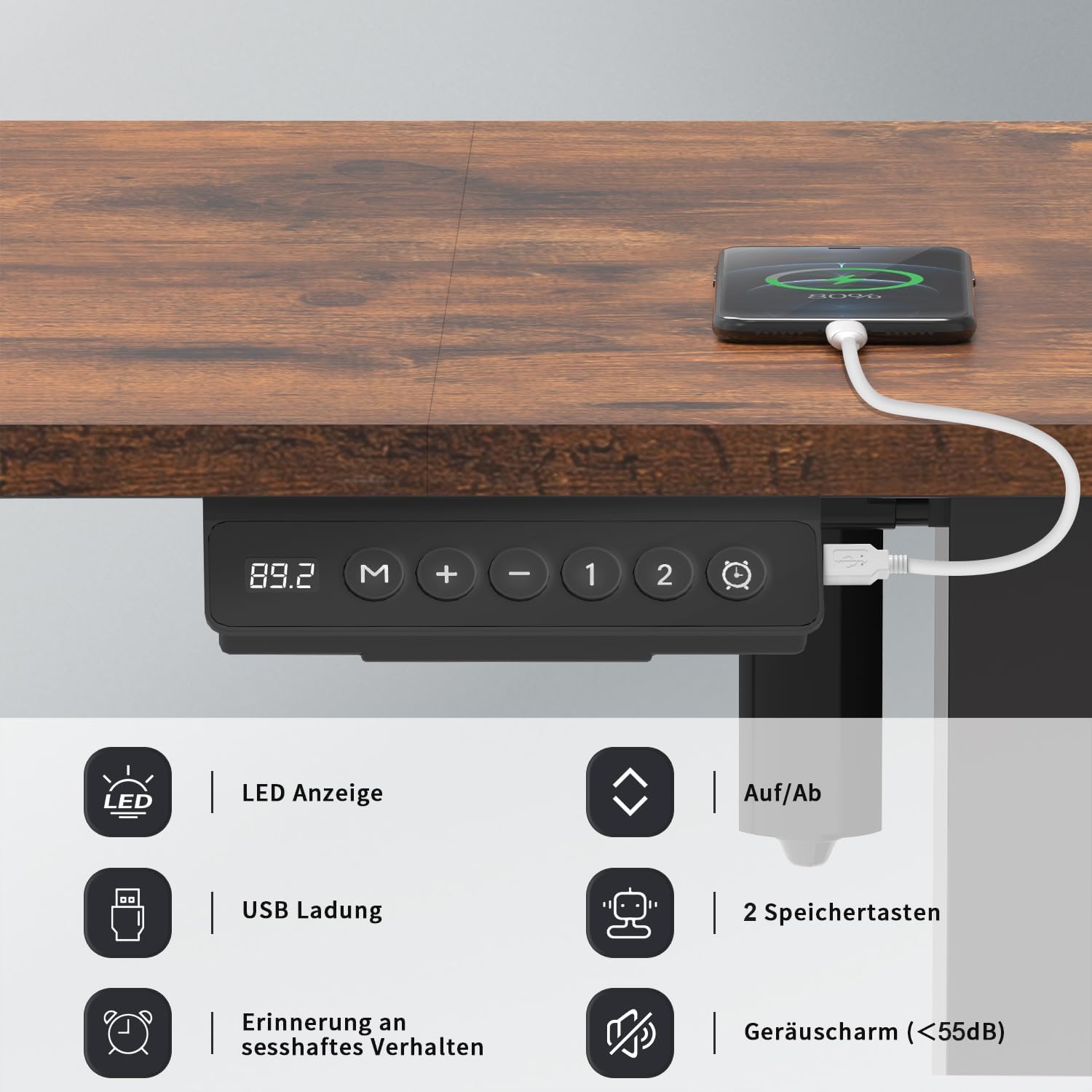Homall 140X60 Cm Escritorio Elevable con Toma USB, Escritorio Elevable Eléctrico con Funciones De Sistema Anticolisión, Mesa De Escritorio con Soporte Eléctrico,Marrón