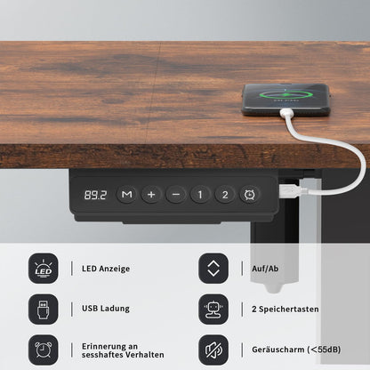 Homall 140X60 Cm Escritorio Elevable con Toma USB, Escritorio Elevable Eléctrico con Funciones De Sistema Anticolisión, Mesa De Escritorio con Soporte Eléctrico,Marrón