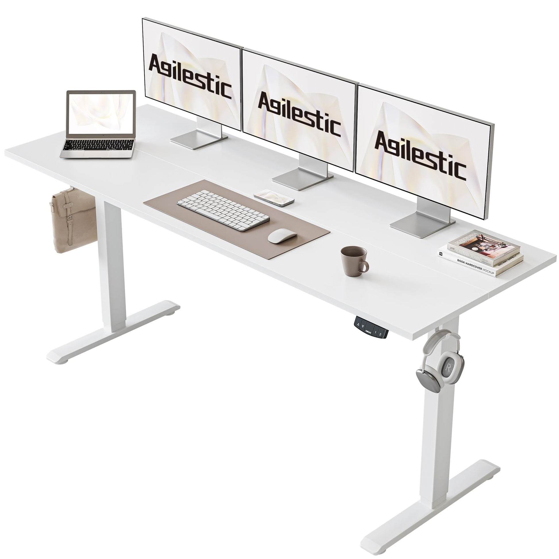 Agilestic 140 x 60 cm Escritorio Elevable Eléctrico con Tablero Escritorio Regulable en Altura Eléctrico Telescópico Bi-direccional con Control de Memoria y Tecnología Anticolisión, Negro