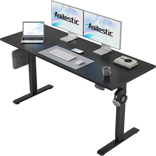 Agilestic 140 x 60 cm Escritorio Elevable Eléctrico con Tablero Escritorio Regulable en Altura Eléctrico Telescópico Bi-direccional con Control de Memoria y Tecnología Anticolisión, Negro