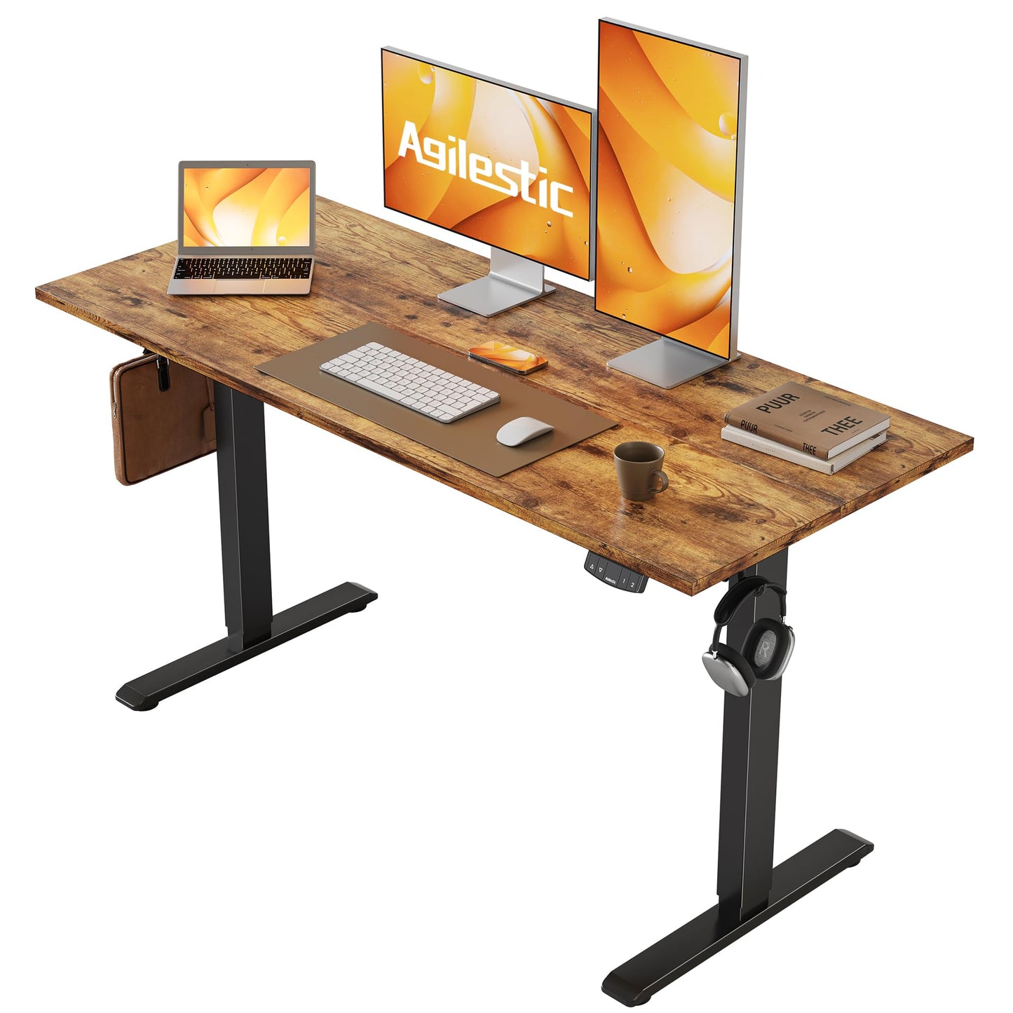 Agilestic 140 x 60 cm Escritorio Elevable Eléctrico con Tablero Escritorio Regulable en Altura Eléctrico Telescópico Bi-direccional con Control de Memoria y Tecnología Anticolisión, Negro