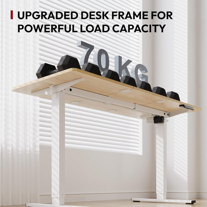 SANODESK FQ1 140x60cm Escritorio Elevable Eléctrico con Tablero, Standing Desk, Mesa Elevable para Computadora con Gancho, Cerradura para niños, Función de Memoria para Oficina y Hogar-Blanco Arce