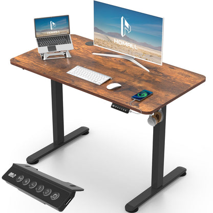 Homall 140X60 Cm Escritorio Elevable con Toma USB, Escritorio Elevable Eléctrico con Funciones De Sistema Anticolisión, Mesa De Escritorio con Soporte Eléctrico,Marrón