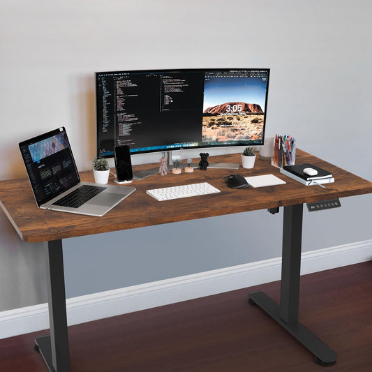 Homall 140X60 Cm Escritorio Elevable con Toma USB, Escritorio Elevable Eléctrico con Funciones De Sistema Anticolisión, Mesa De Escritorio con Soporte Eléctrico,Marrón