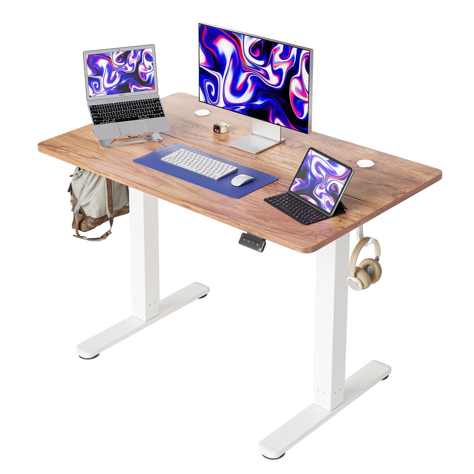 Cubiker Escritorio Eléctrico de Pie - 140 * 60 cm Mesa Altura Ajustable con Tablero, Sistema Anticolisión, Pies en T de Acero, Panel Control con Funciones Memoria