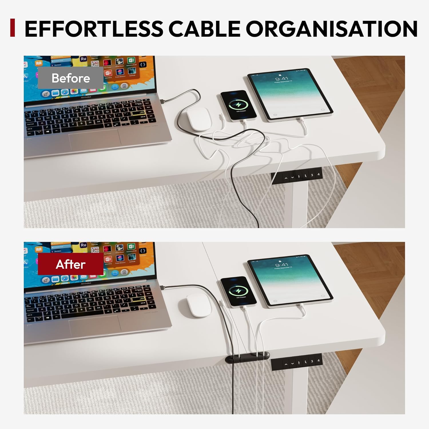 SANODESK QS1 140 x 60 cm Escritorio Elevable Eléctrico con Tablero Escritorio Regulable en Altura Eléctrico Telescópico Bidireccional con Control de Memoria y Tecnología Anticolisión (Blanco)